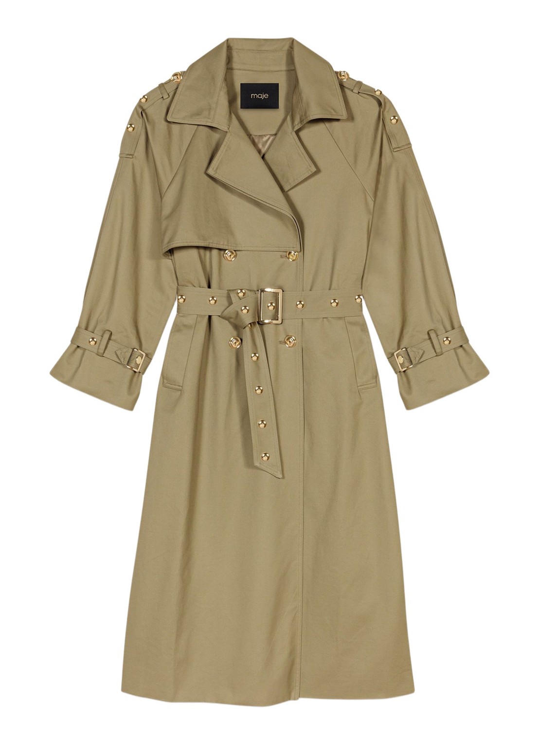 Maje Double-breasted trenchcoat met ceintuur - voorkant 2 khaki