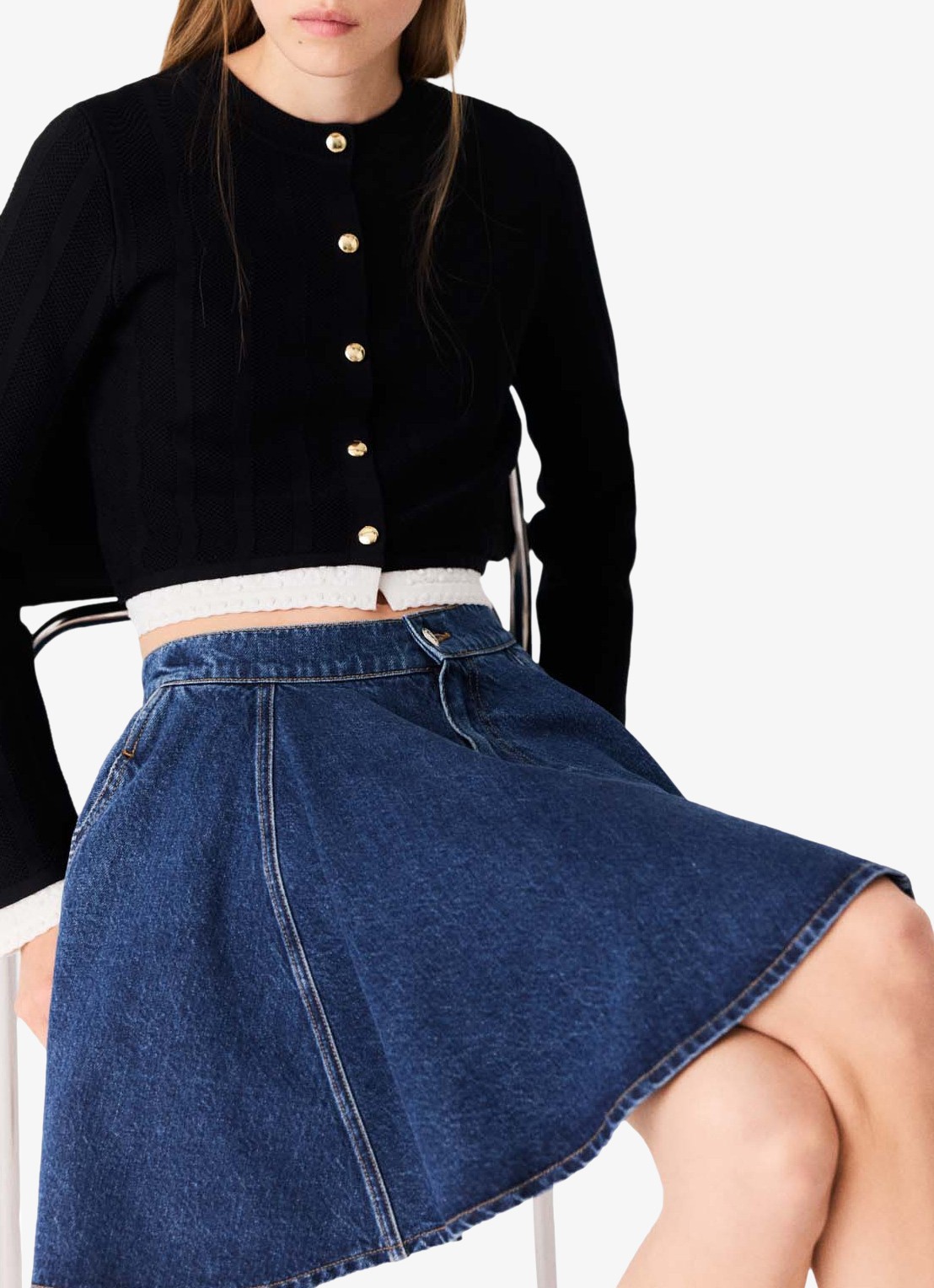 Maje Fijngebreid cropped vest met ronde hals - detail 5 zwart