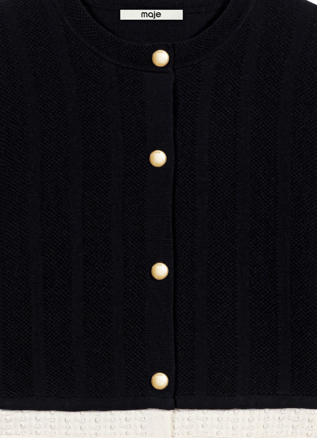 Maje Fijngebreid cropped vest met ronde hals - detail 7 zwart