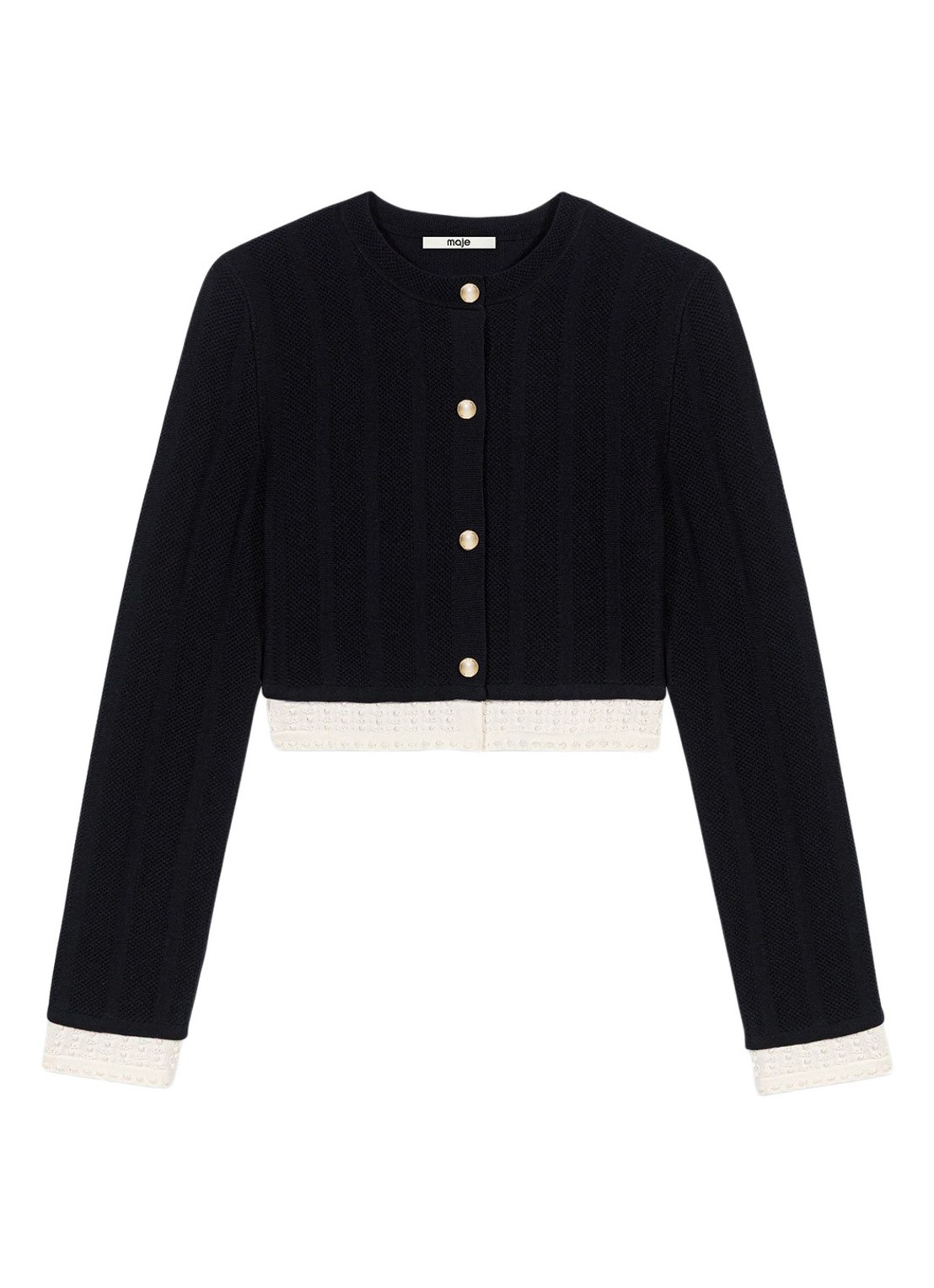 Maje Fijngebreid cropped vest met ronde hals - voorkant zwart