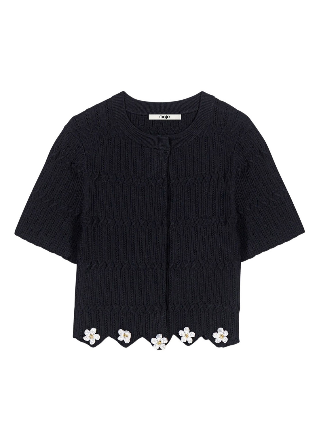 Maje Fijngebreid cropped vest met sierknopen - voorkant 7 jeans
