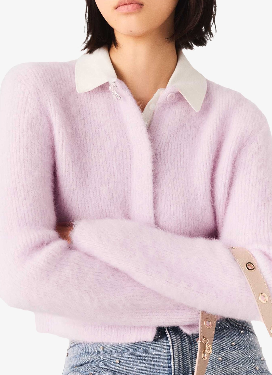 Maje Fijngebreid vest in wolblend - detail 5 roze