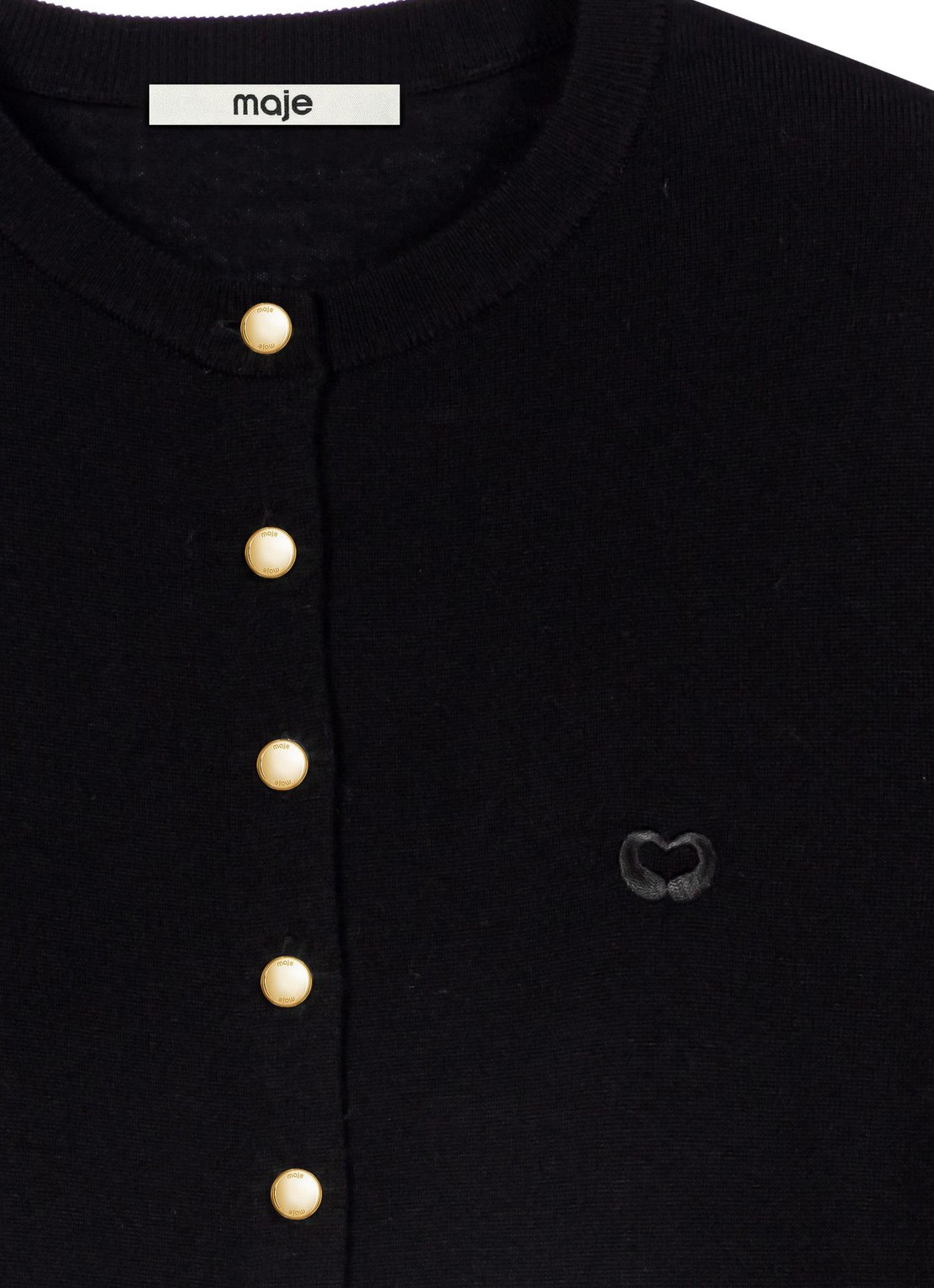 Maje Fijngebreid vest van wol met logoborduring - detail zwart