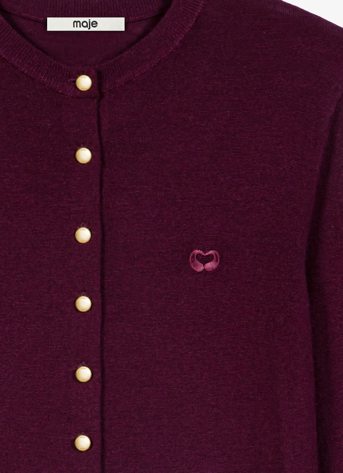 Maje Fijngebreid vest van wol met logoborduring - detail 2 aubergine
