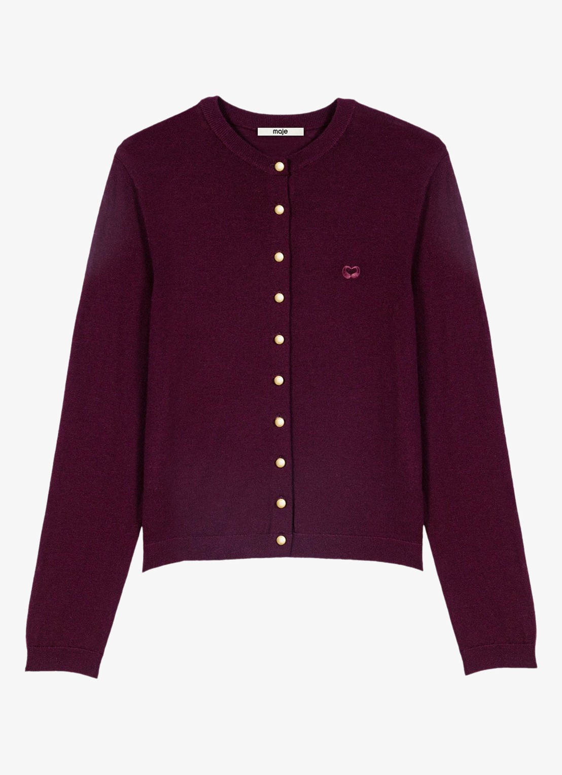 Maje Fijngebreid vest van wol met logoborduring - voorkant aubergine