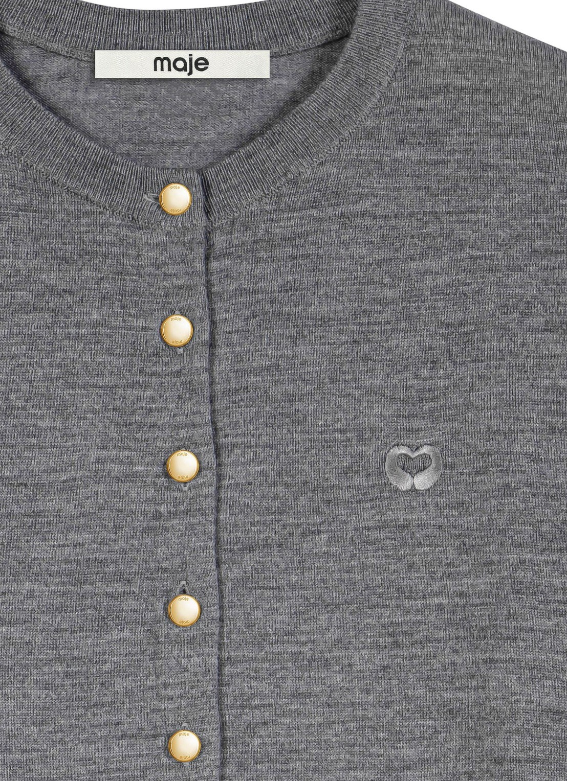 Maje Fijngebreid vest van wol met logoborduring - detail grijs