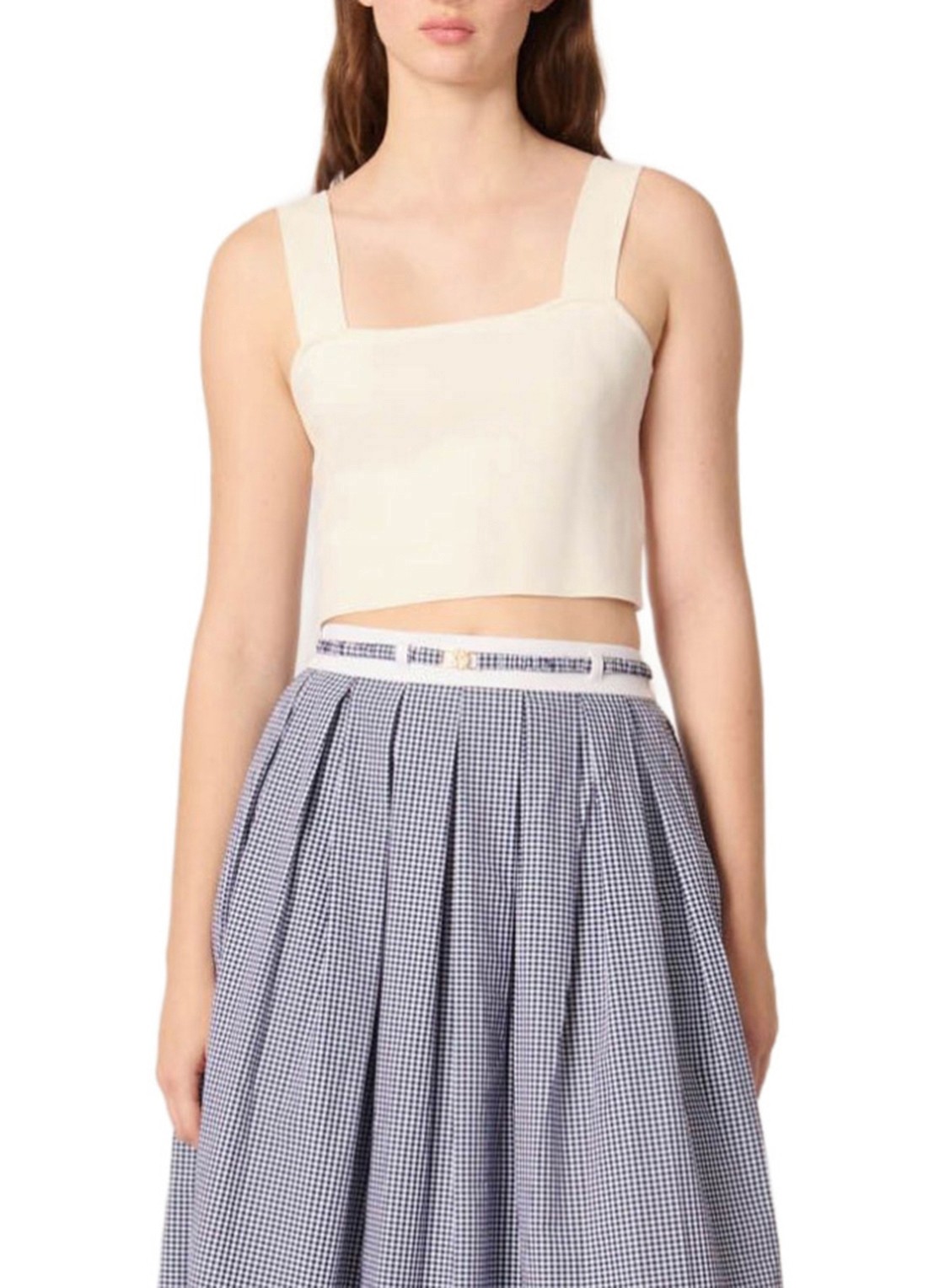 Maje Fijngebreide crop top met stretch - detail 3 beige