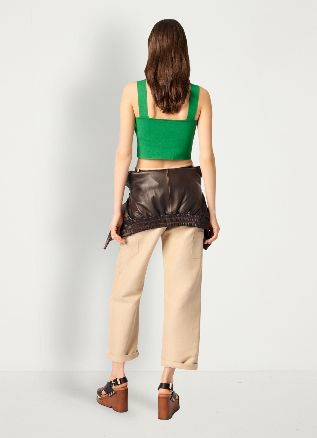 Maje Fijngebreide crop top met stretch - achterkant 6 groen