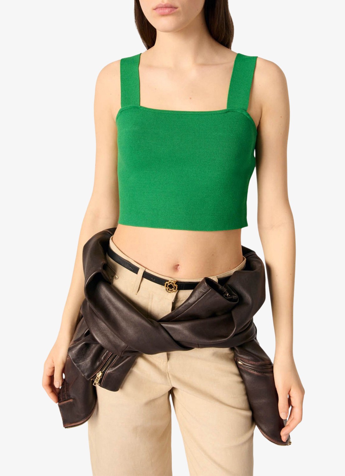 Maje Fijngebreide crop top met stretch - detail 3 groen