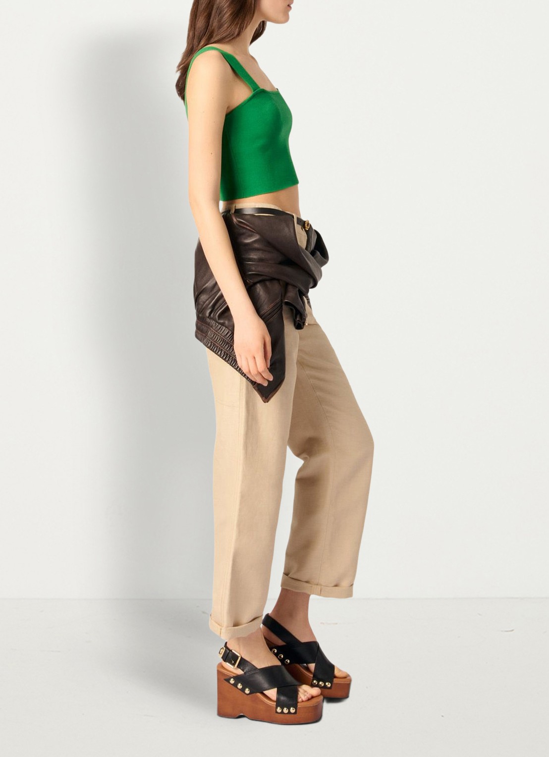 Maje Fijngebreide crop top met stretch - detail 4 groen
