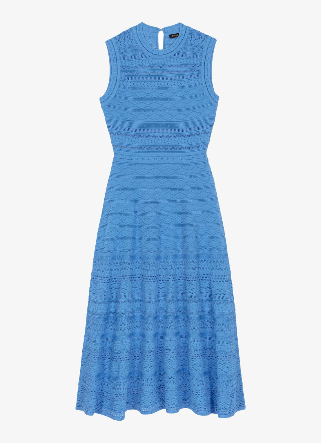 Maje Fijngebreide midi jurk met opengewerkt dessin - voorkant 2 blauw