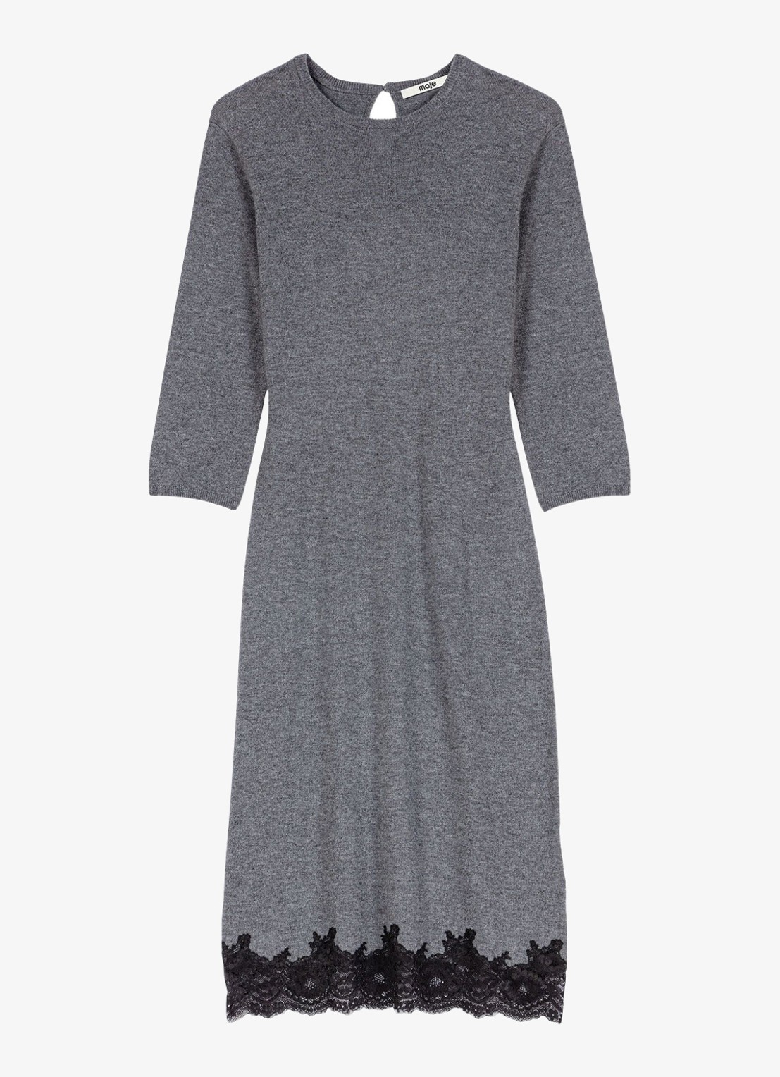 Maje Fijngebreide midi jurk van wol met kant - voorkant 2 grey/black