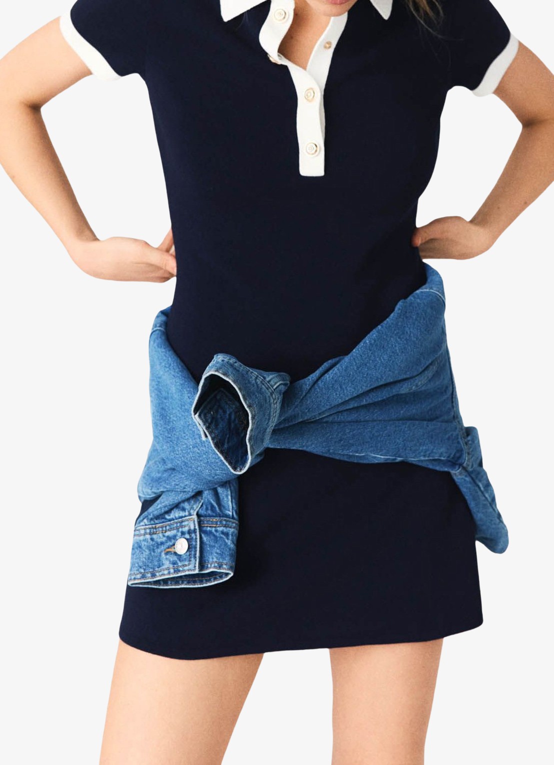 Maje Fijngebreide mini tuniekjurk met polokraag - detail 5 donkerblauw