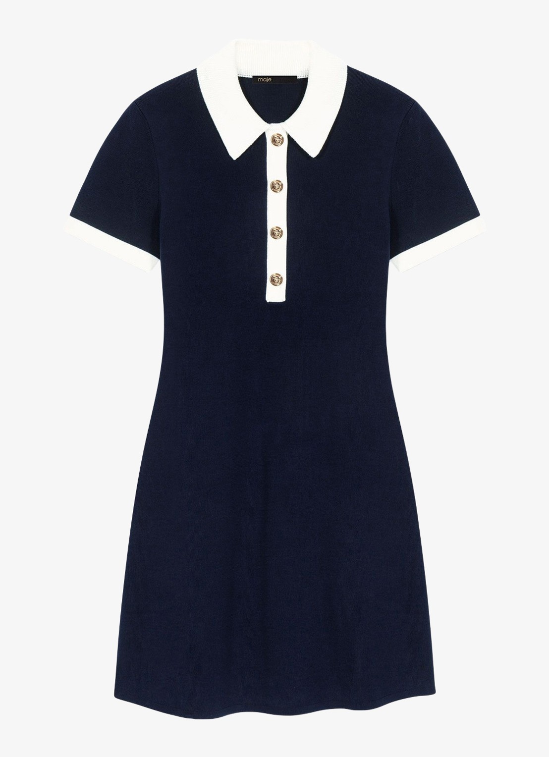 Maje Fijngebreide mini tuniekjurk met polokraag - voorkant donkerblauw