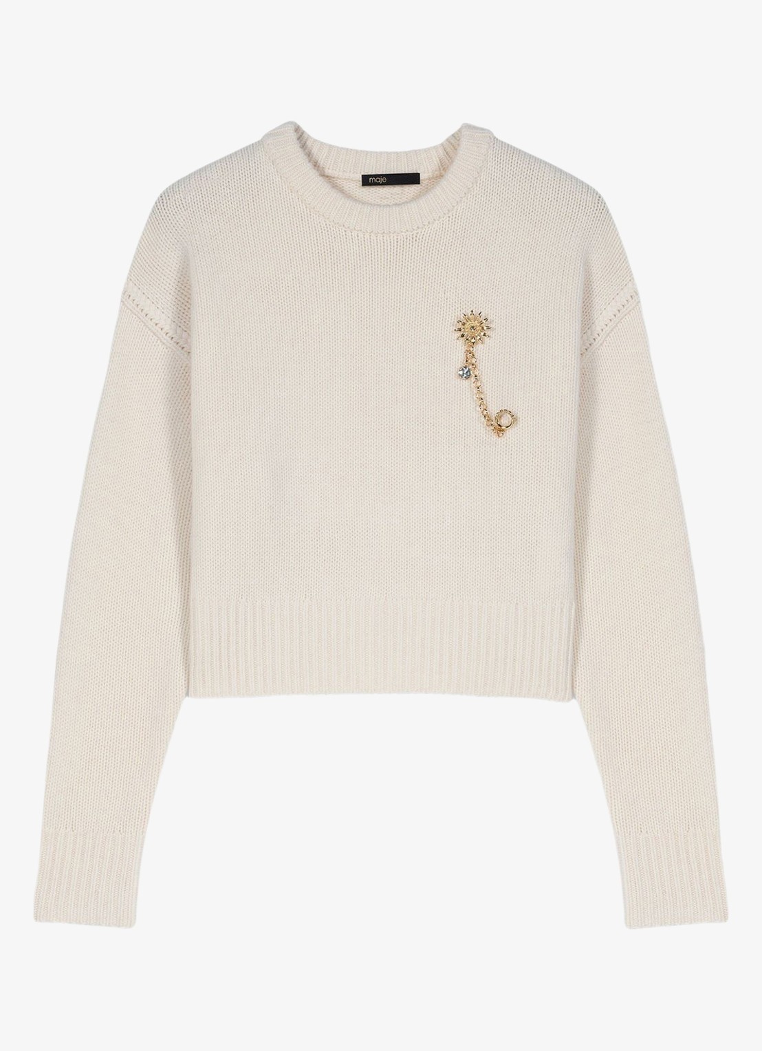 Maje Fijngebreide trui in kasjmierblend - voorkant 2 beige