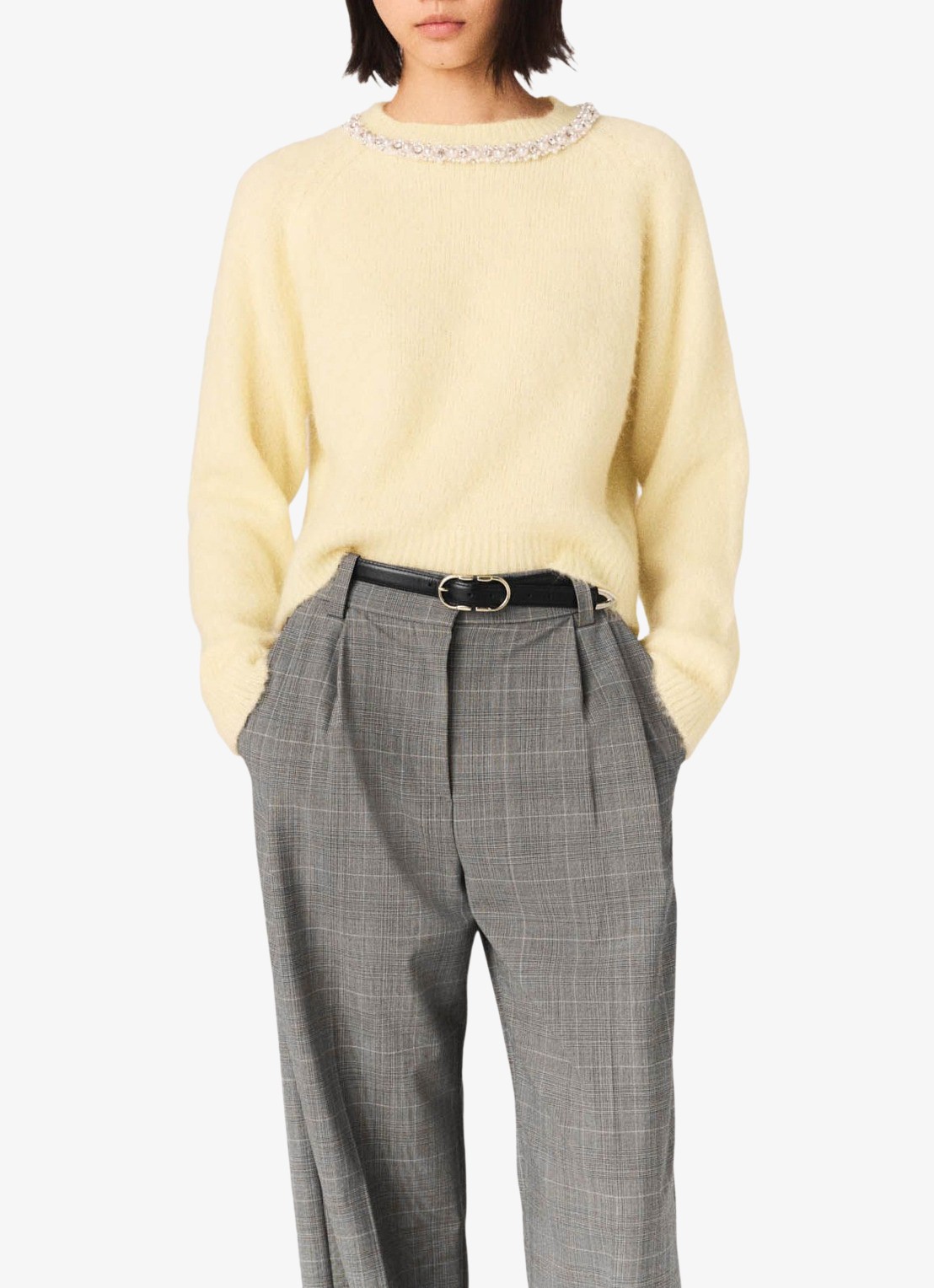 Maje Fijngebreide trui in wolblend - detail 3 geel