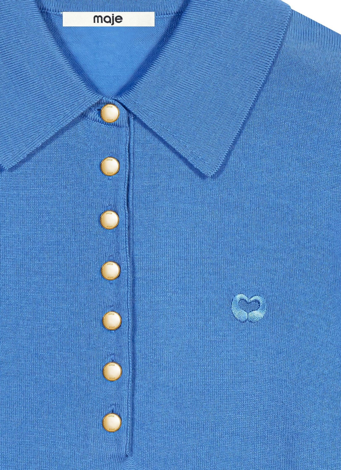 Maje Fijngebreide trui van wol met kraag - detail 8 donkerblauw