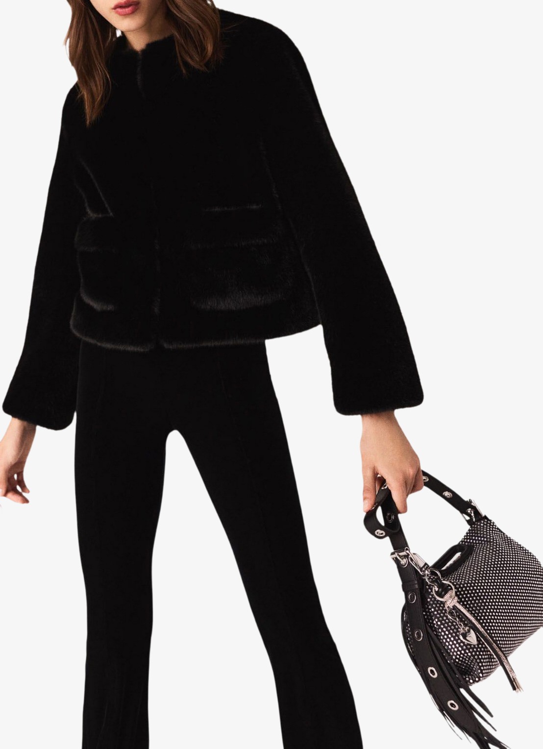 Maje Flared fit broek van fluweel  - detail 2 zwart