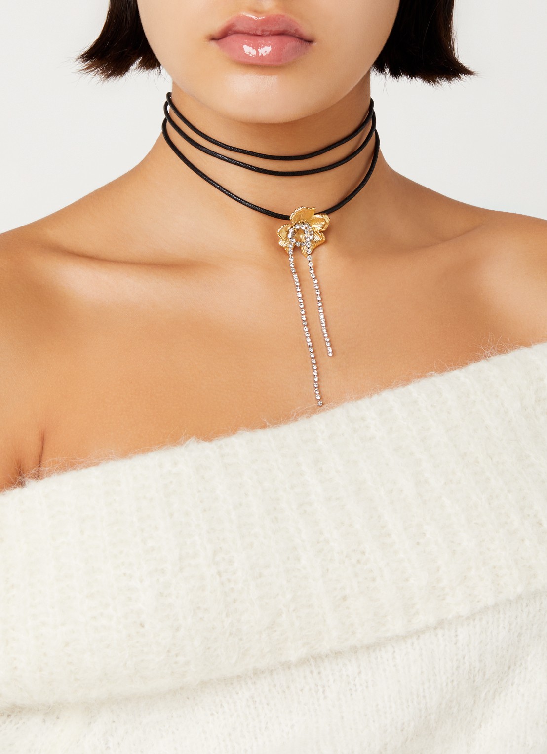 Maje Flower chocker met glassteen - voorkant 5 goud