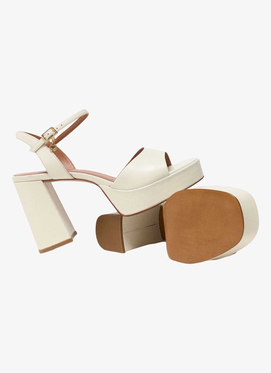 Maje Fralow sandalette van leer met plateauzool - detail 5 beige
