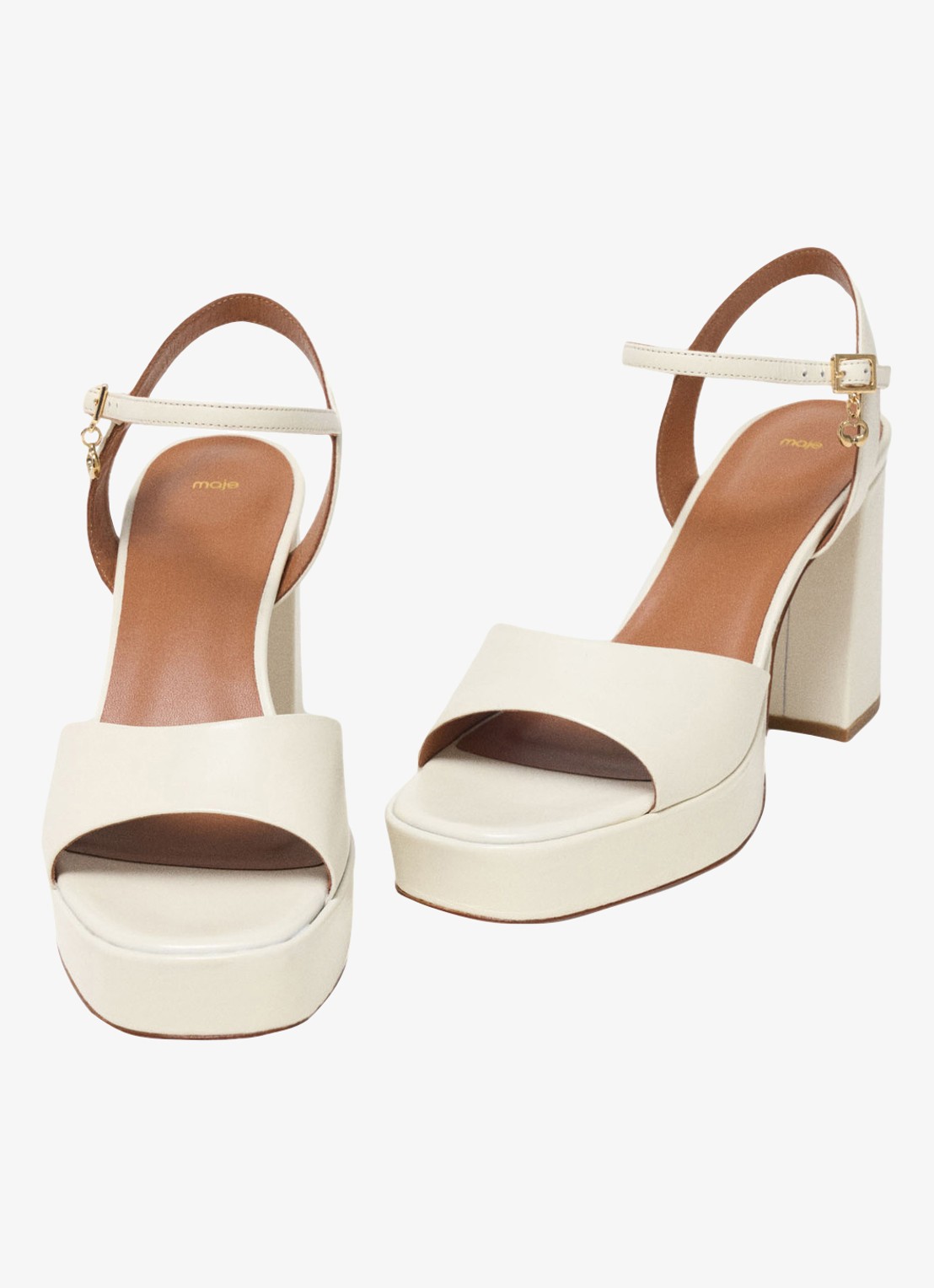 Maje Fralow sandalette van leer met plateauzool - voorkant 2 beige