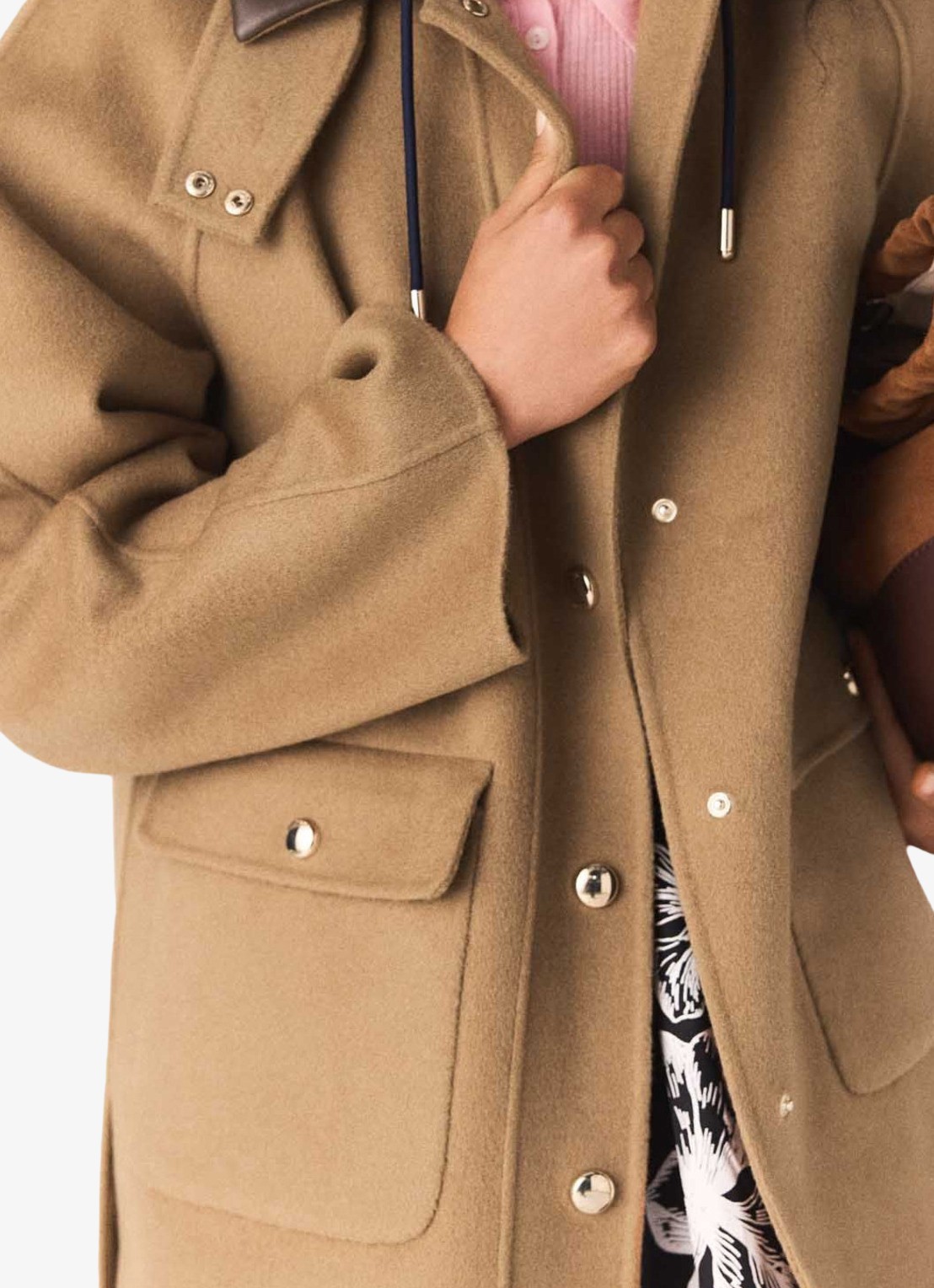 Maje Gandrie wollen jas met afneembare capuchon - detail 5 beige