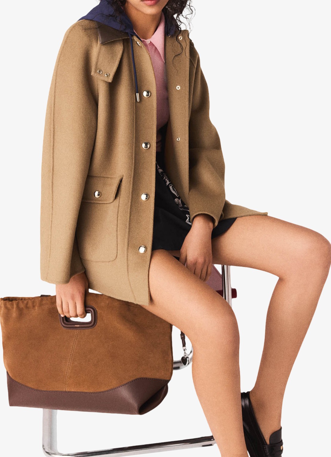 Maje Gandrie wollen jas met afneembare capuchon - detail 7 beige