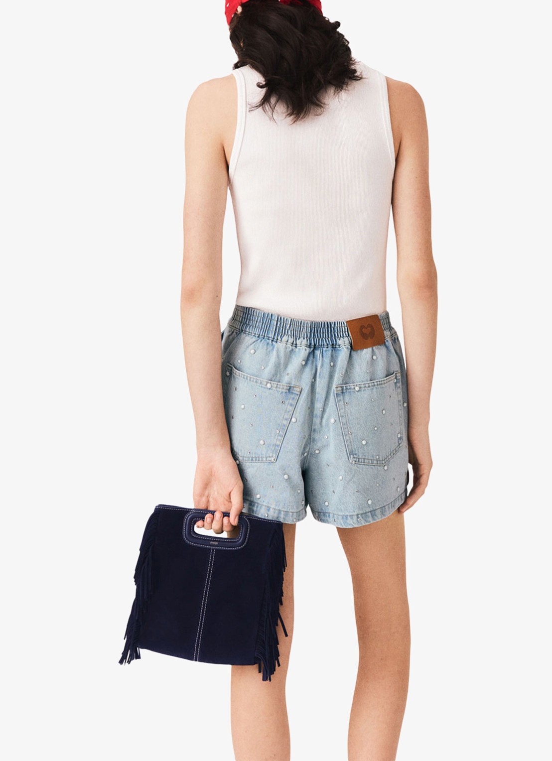Maje Gebloemde denim shorts - achterkant 3 lichtblauw