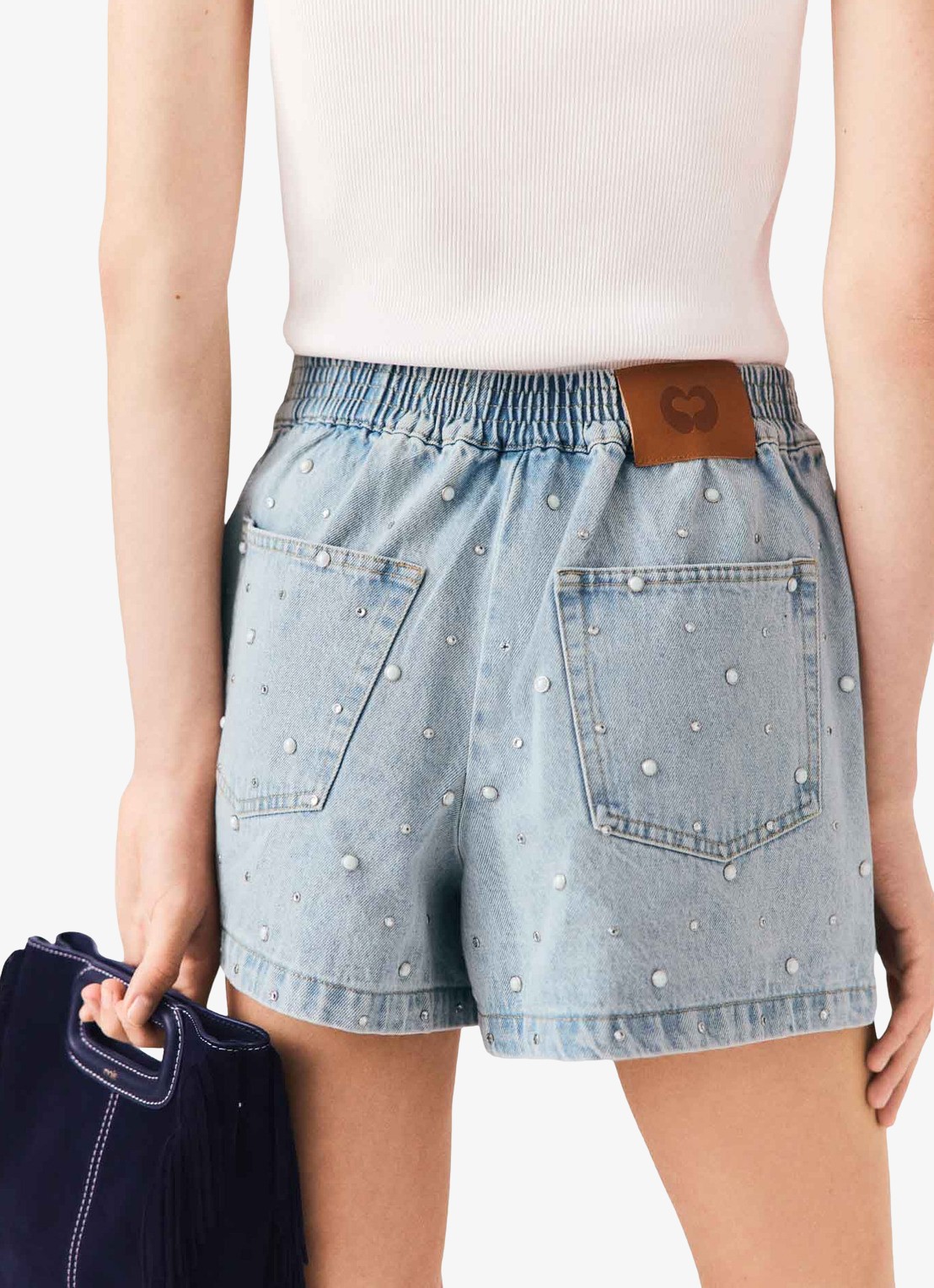 Maje Gebloemde denim shorts - detail 8 lichtblauw