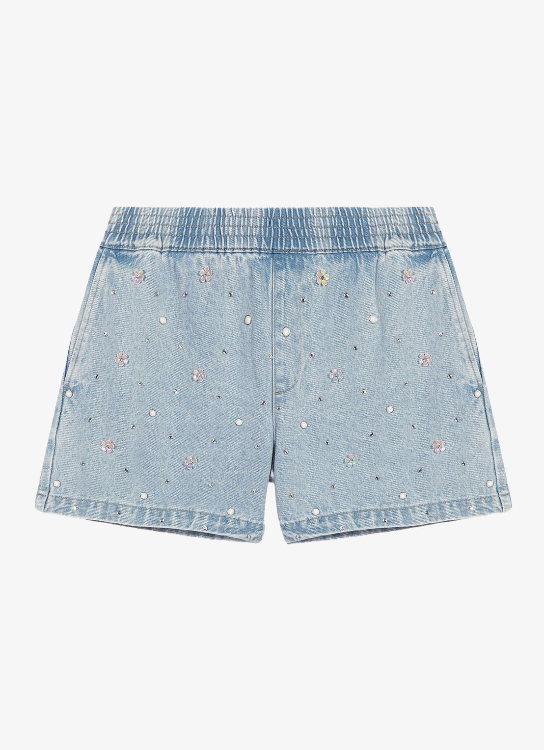 Maje Gebloemde denim shorts - voorkant lichtblauw