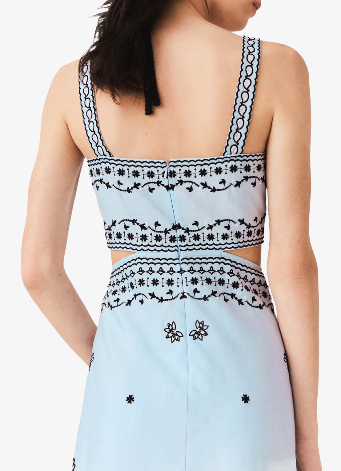 Maje Geborduurd linnen blend maxi jurk - detail 3 lichtblauw
