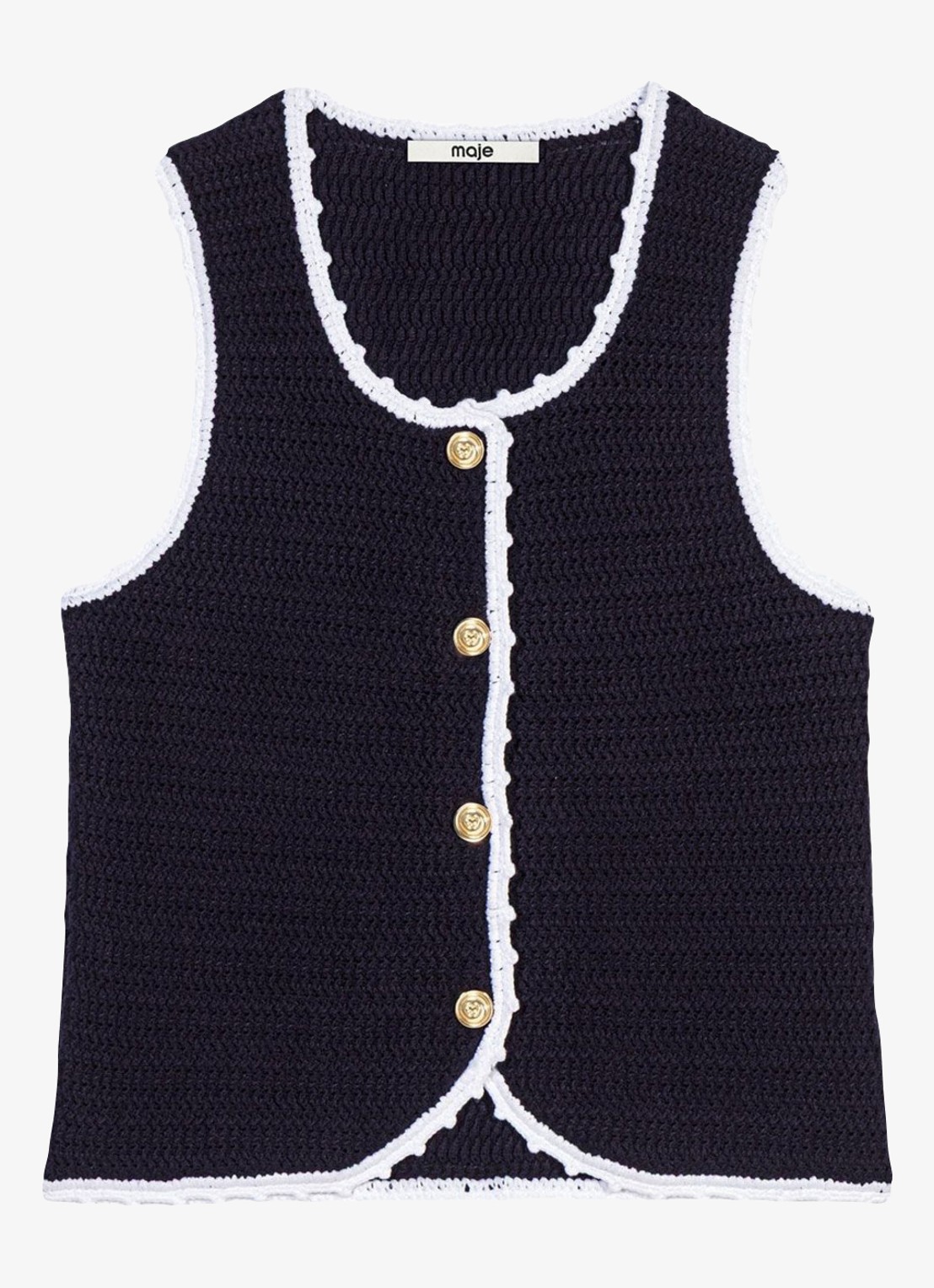 Maje Gebreide top met haakwerkbies - voorkant donkerblauw