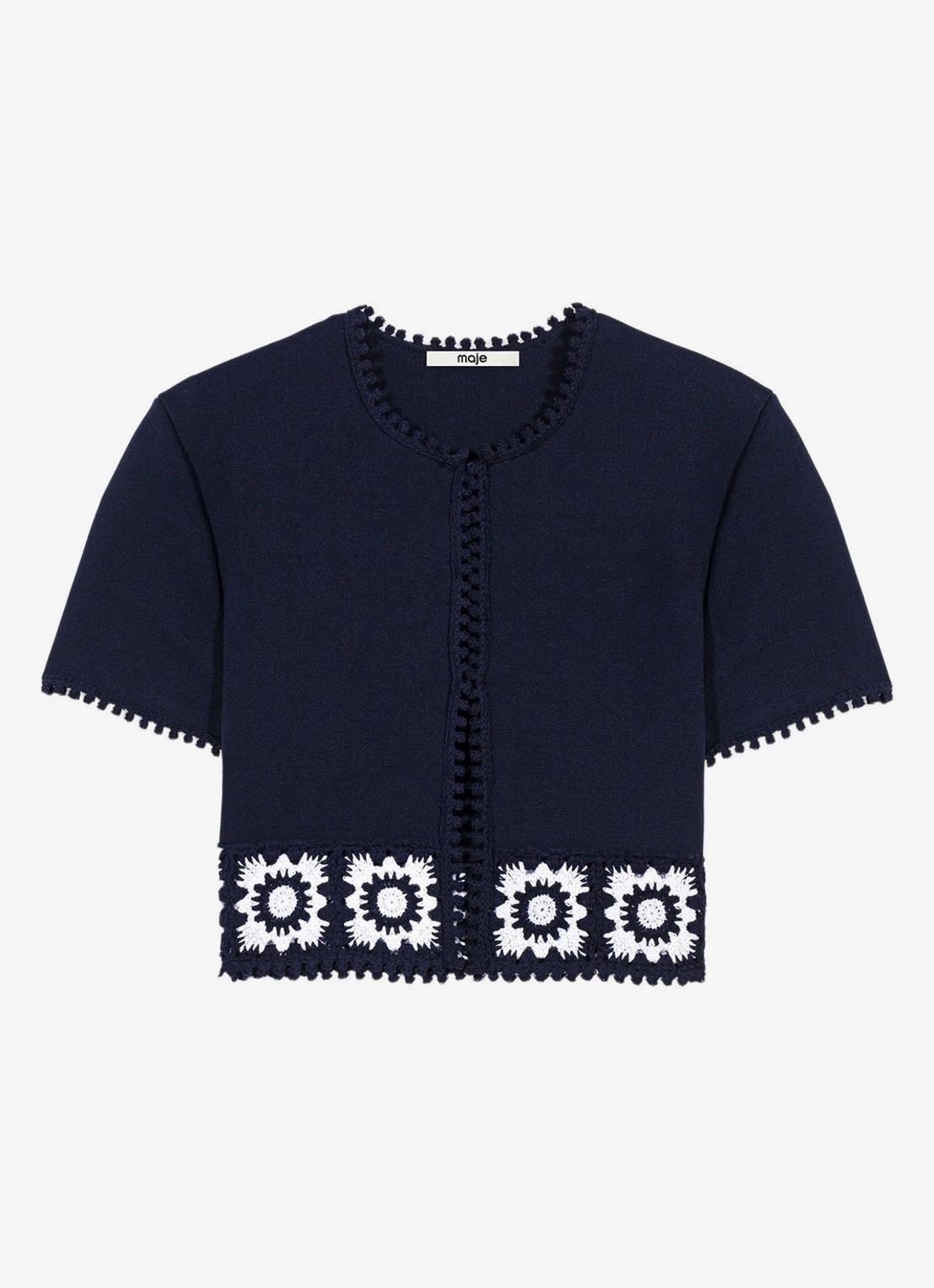 Maje Gecropte vest met haakwerkinzet - voorkant donkerblauw