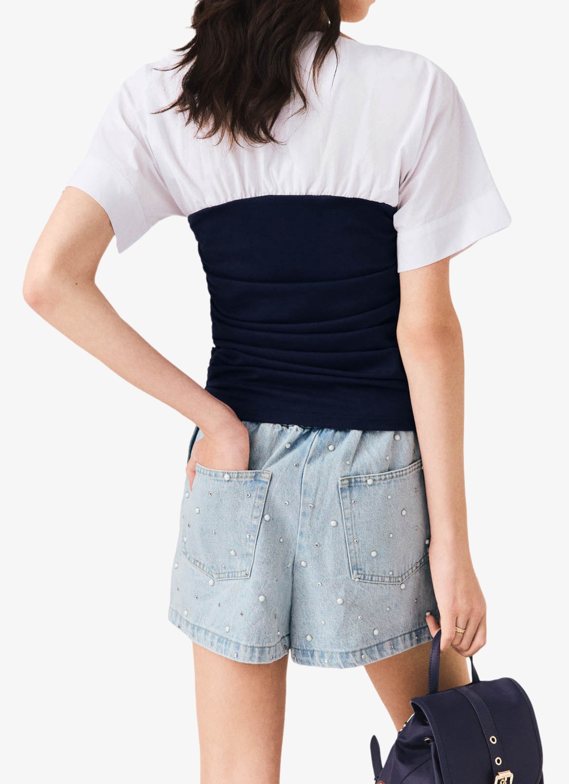 Maje Geplooide jersey top - achterkant wit / navy
