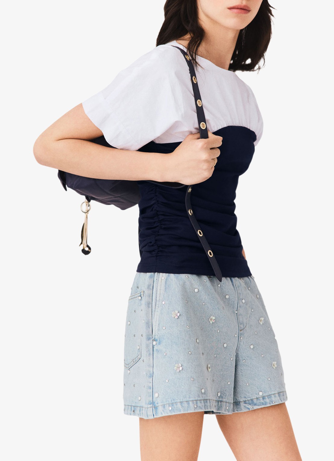 Maje Geplooide jersey top - detail 5 wit / navy