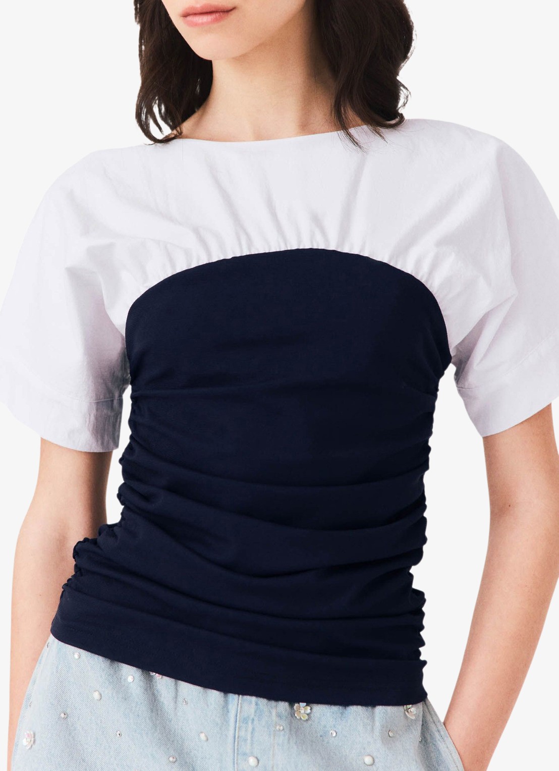 Maje Geplooide jersey top - detail 6 wit / navy
