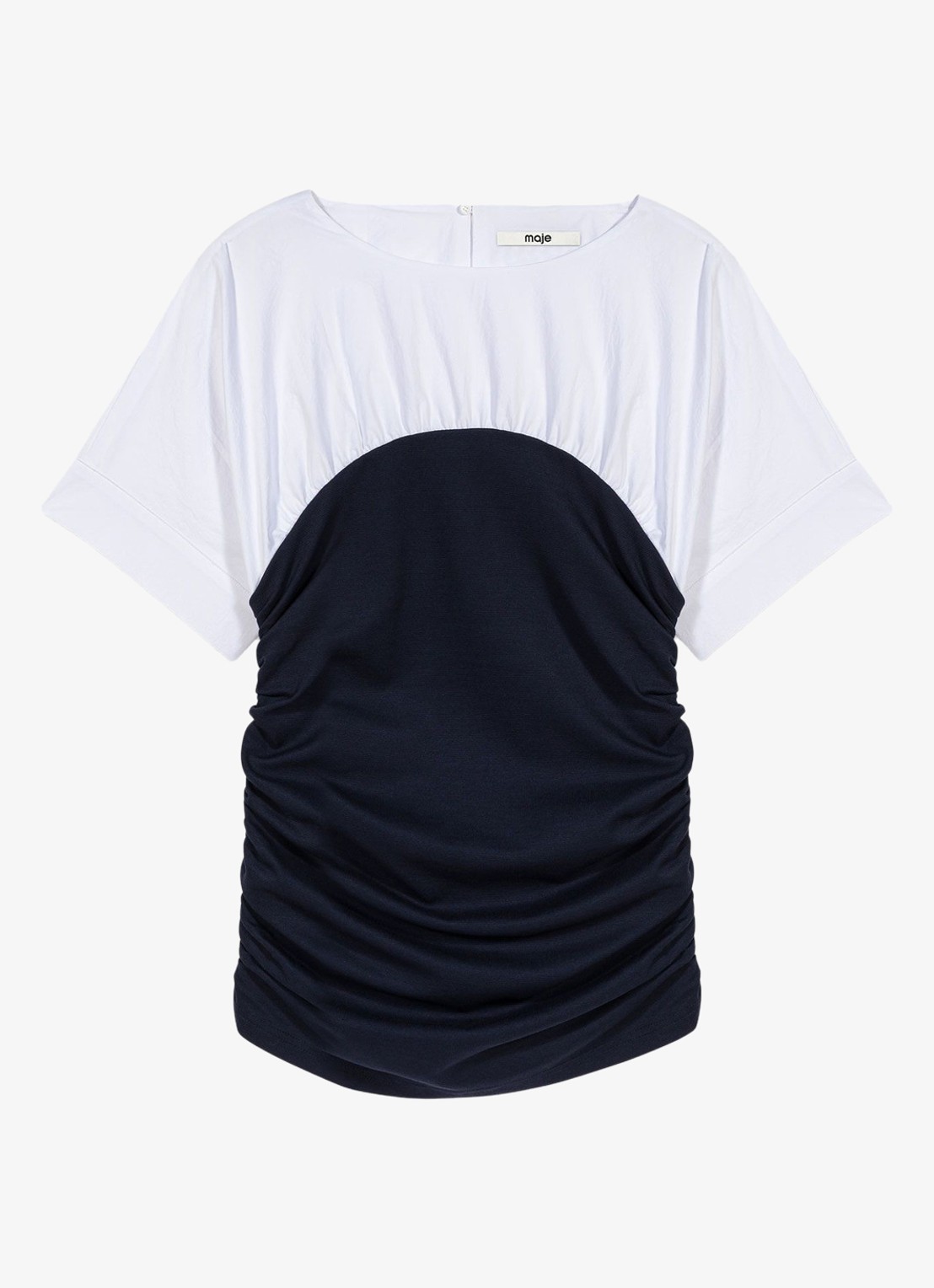 Maje Geplooide jersey top - voorkant 2 wit / navy