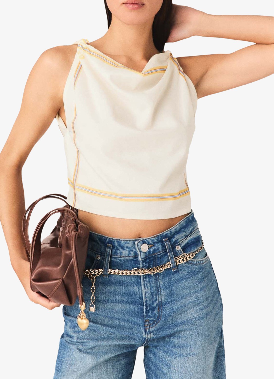 Maje Geprinte rugdecolleté crop top - detail 4 wit