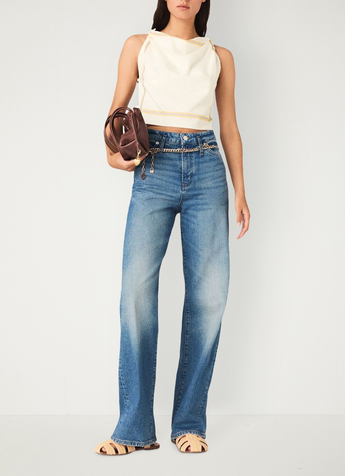 Maje Geprinte rugdecolleté crop top - voorkant 2 wit