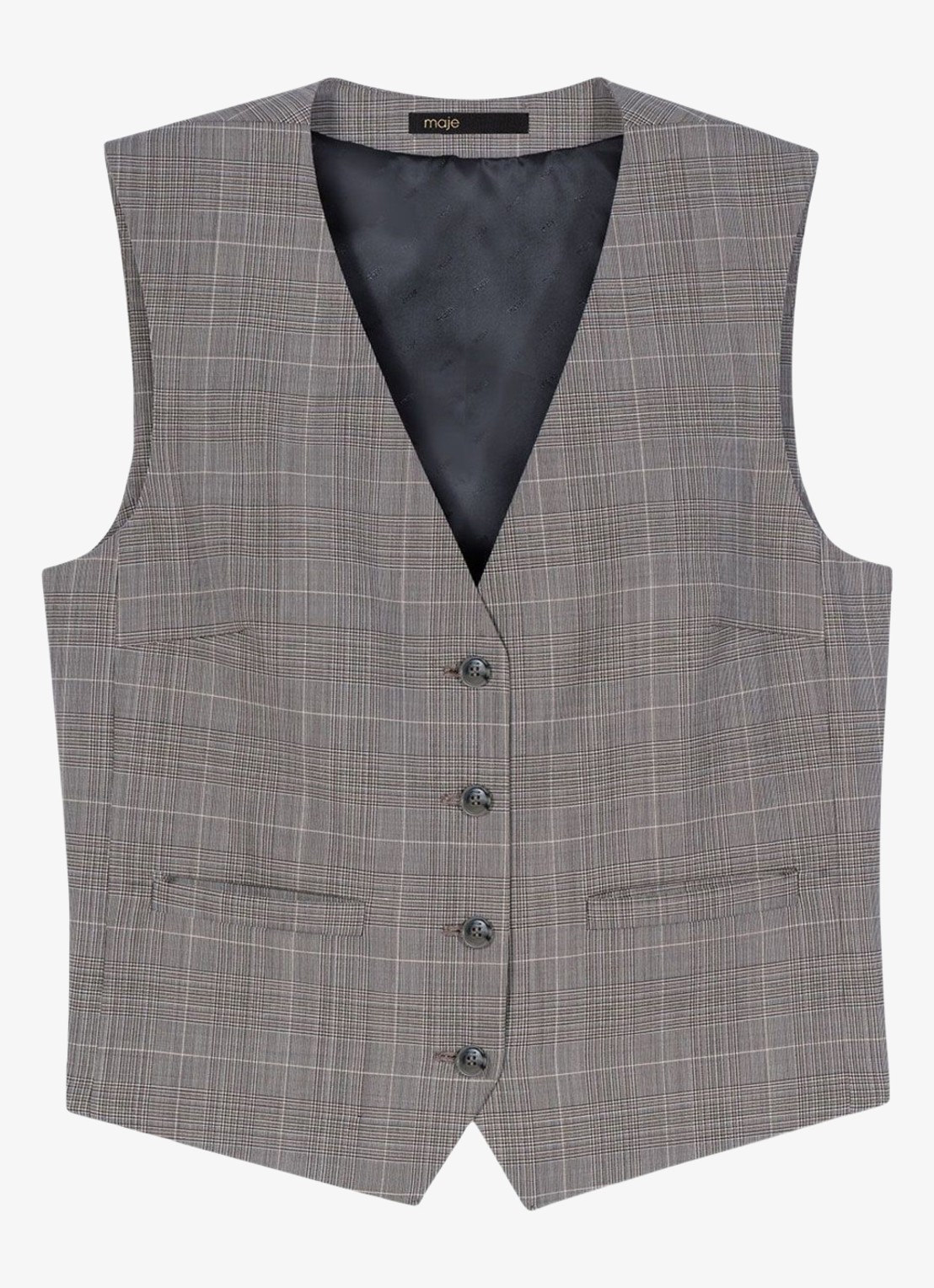 Maje Gilet in wolblend met ruitdessin - voorkant 2 grijs