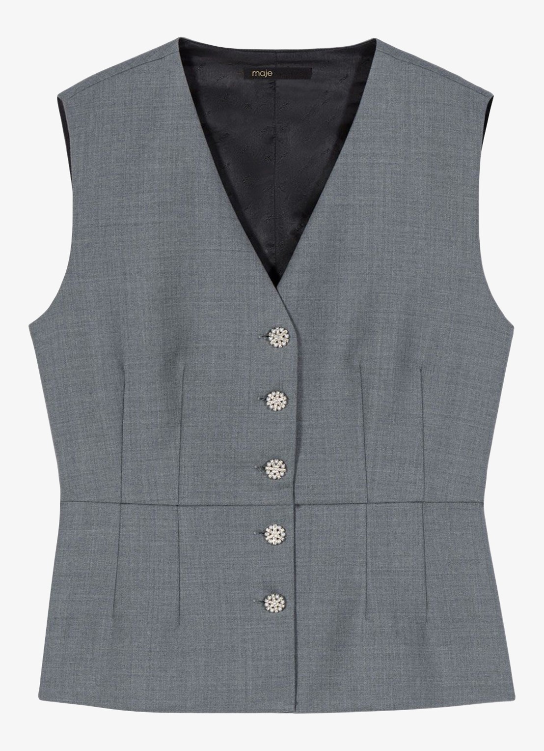 Maje Gilet in wolblend met V-hals - voorkant 5 grijs