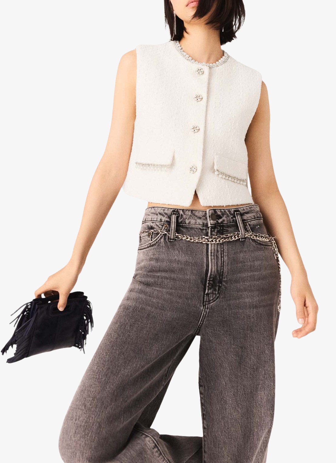 Maje Gilet met tweed-look  - detail 2 beige