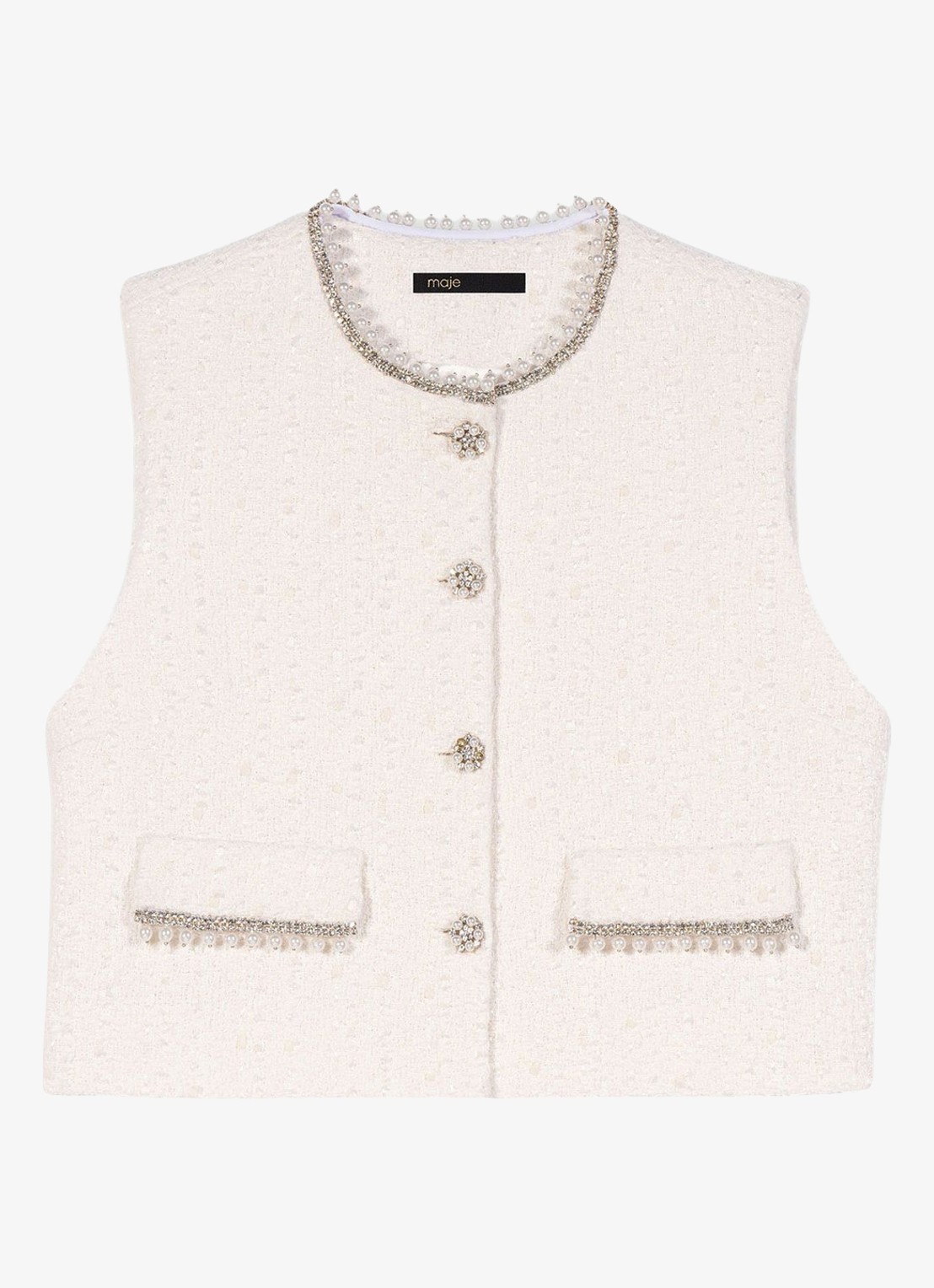 Maje Gilet met tweed-look  - voorkant 3 beige