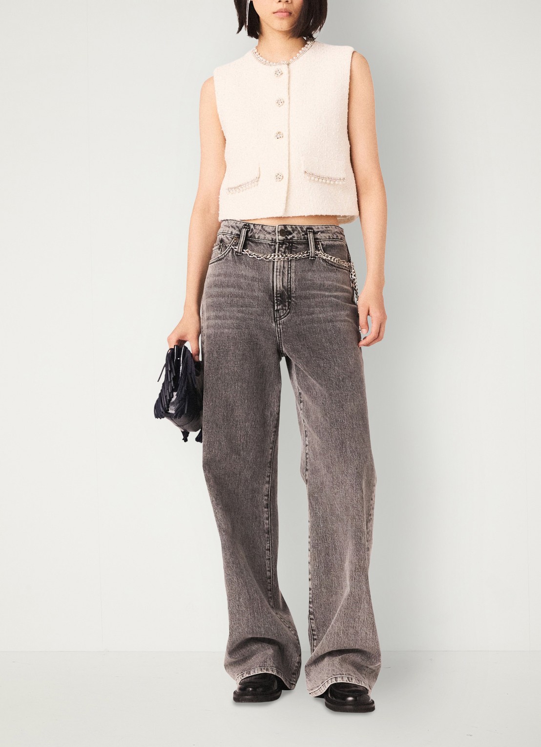 Maje Gilet met tweed-look  - voorkant 4 beige