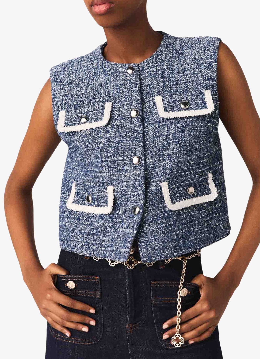 Maje Gilet van tweed  - detail 5 donkerblauw