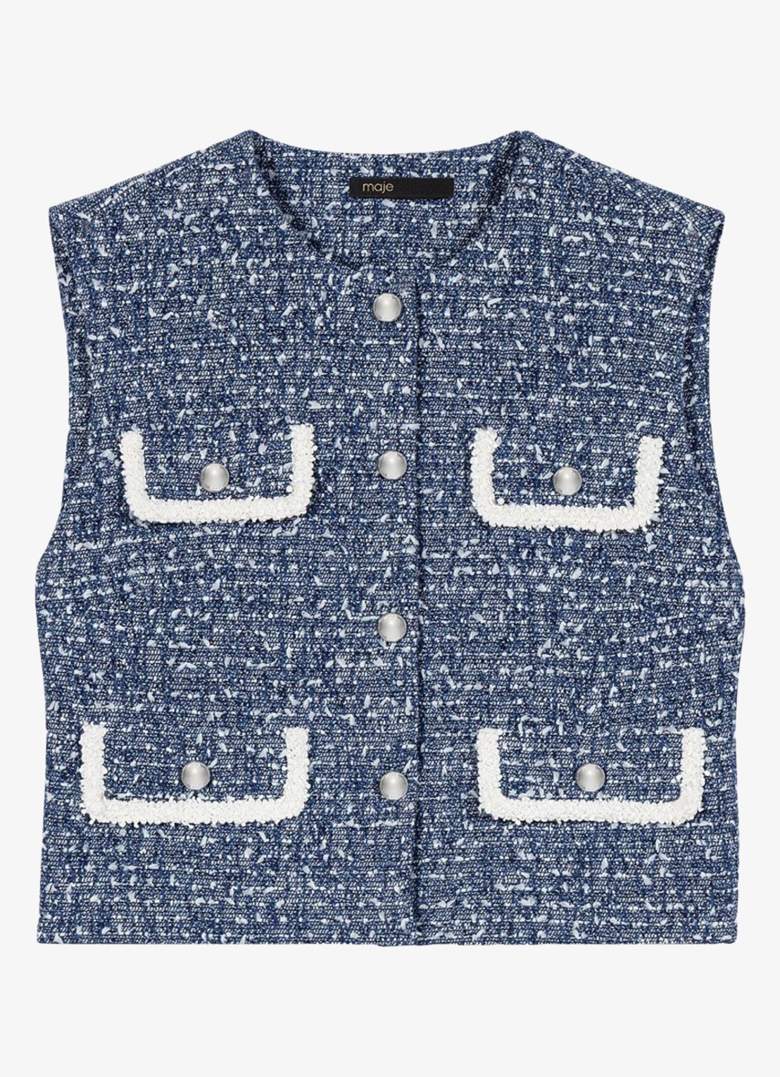 Maje Gilet van tweed  - voorkant 2 donkerblauw