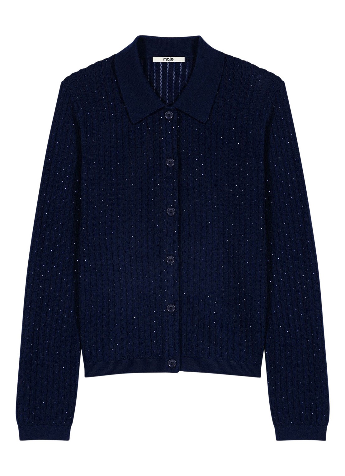 Maje Grofgebeid vest in wolblend met strass - voorkant donkerblauw