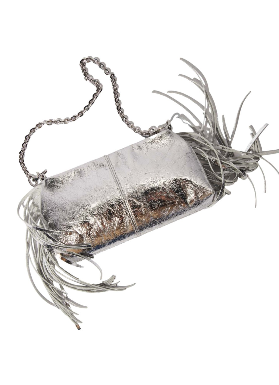 Maje Handtas van leer met franjes en metallic finish - detail 3 zilver