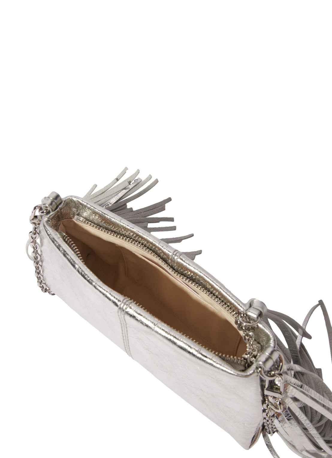 Maje Handtas van leer met franjes en metallic finish - detail 5 zilver