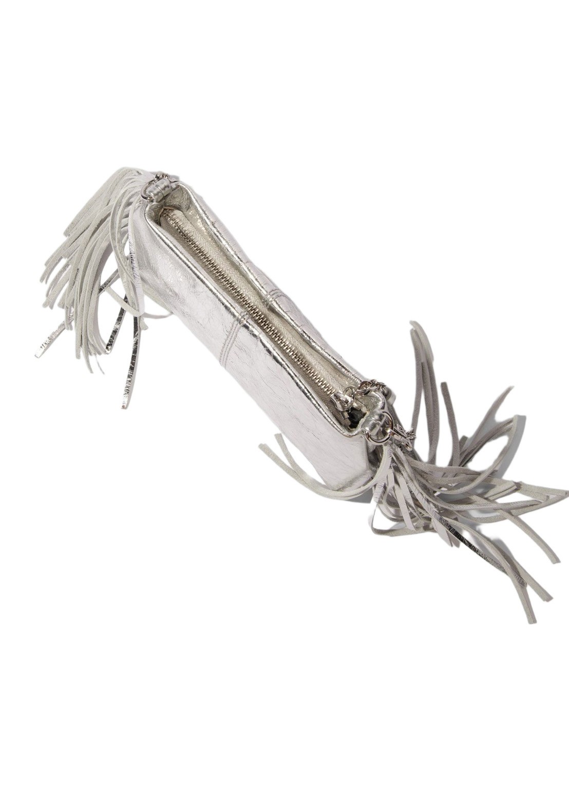 Maje Handtas van leer met franjes en metallic finish - detail 6 zilver